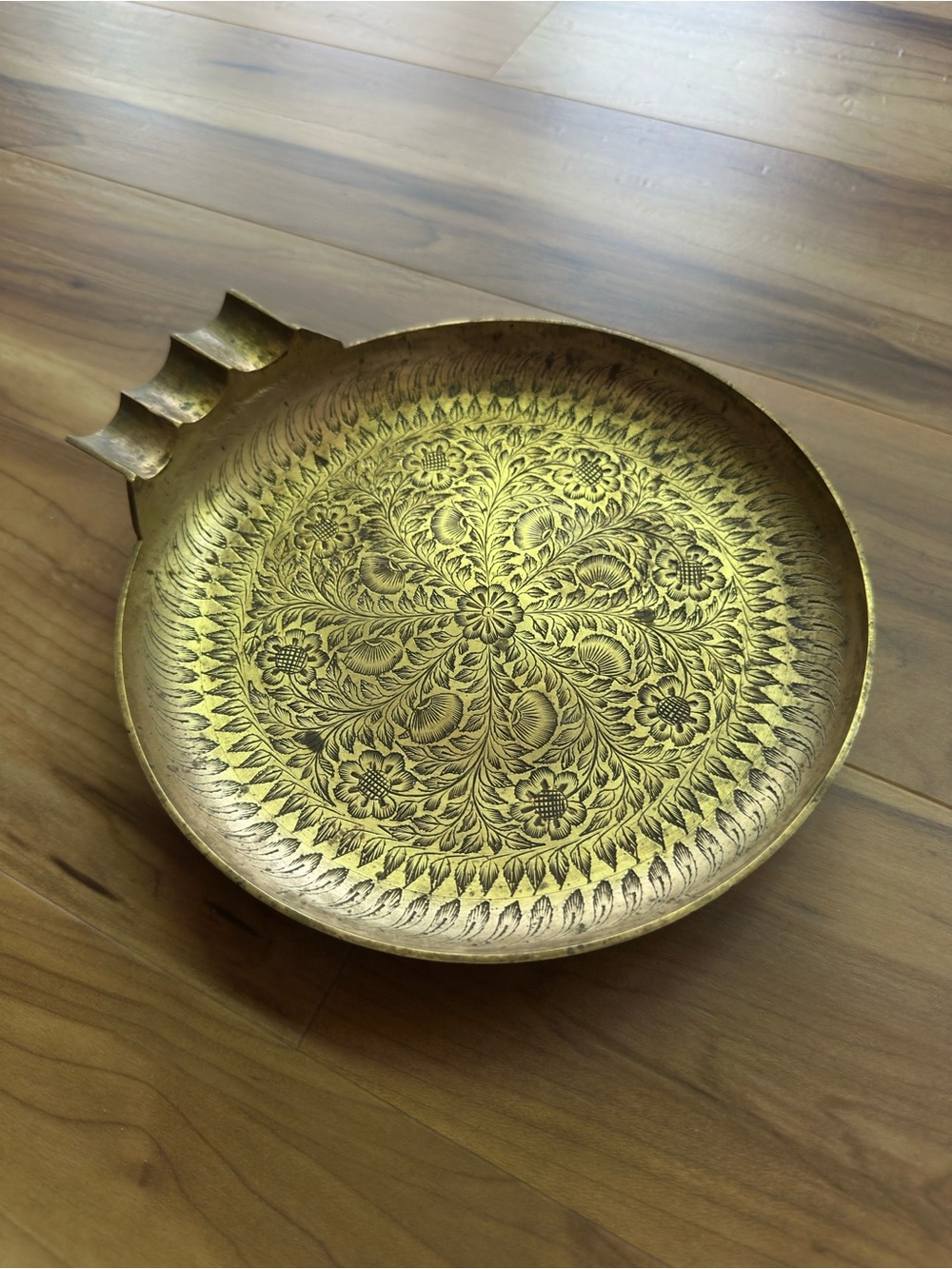 Handmade brass India trinket dish ash tray boho etched floral